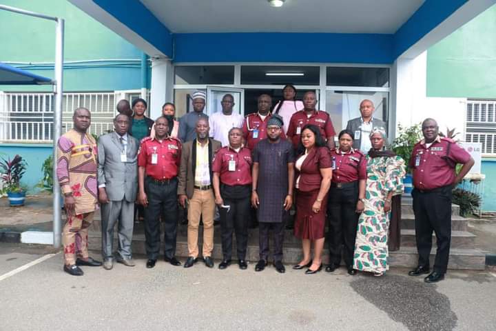 The commisioner for Public Complaints Commission (PCC) Ezikel Dalhatu Musa, (m) in a group photograph with some top senior officers of the FRSC when he paid a courtesy call to the Corps Marshal / Chief Executive of the FRSC,Boboye Oyeyemi at the FRSC headquarters in Abuja on Monday.