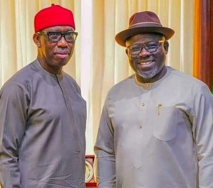 Delta State Governor, Senator Dr Ifeanyi Arthur Okowa and State Governorship candidate of the Peoples Democratic Party, PDP, Rt Hon Sheriff Oborevwori