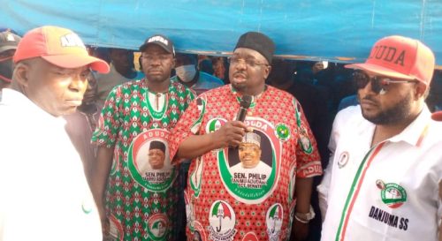Senator Phillip Aduda addresses people of Central ward in Gwagwalada area council during his campaign tour on Tuesday