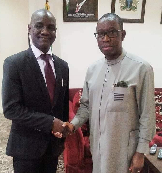 Executive Assistant on Communications to Delta State Governor, Olorogun Barr Fred Latimore Oghenesivbe and Delta State Governor, Senator Dr Ifeanyi Arthur Okowa