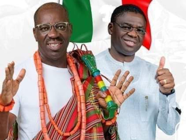 Edo State Governor and leader of the People's Democratic Party, PDP in the State, Godwin Obaseki and Deputy Governor, Philip Shaibu