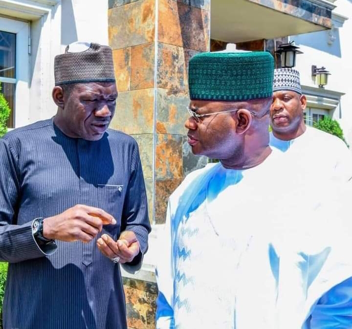 Kogi State Commissioner for Solid Minerals and Natural Resources, Engineer Mohammed Abubakar Bashir Gegu and Kogi State Governor, Alhaji Yahaya Bello