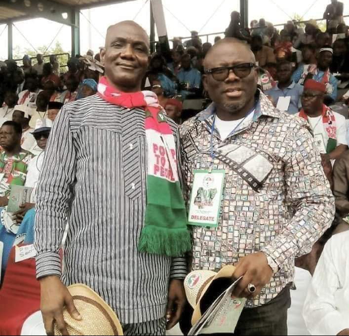 Spokesperson of Delta State Campaign Council of the Peoples Democratic Party, PDP, in the 2023 general elections, Olorogun Fred Latimore Oghenesivbe and his friend and Governor of Delta State, Elder Sheriff Francis Oborevwori