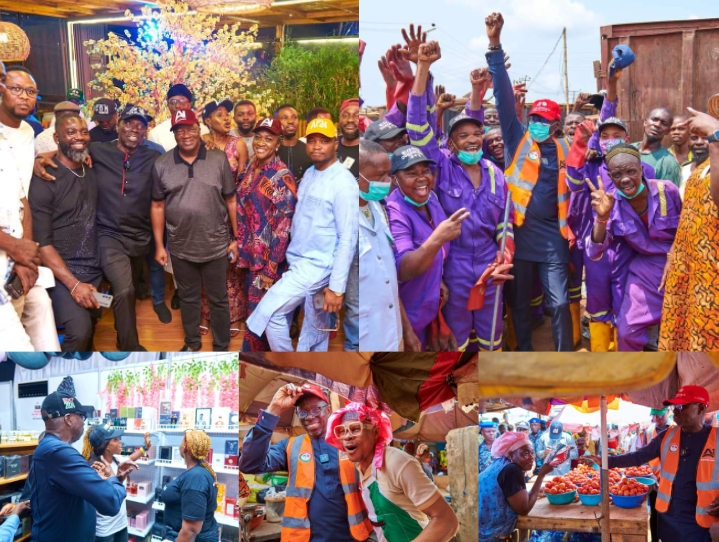 Edo State PDP Governorship candidate, Asue Ighodalo celebrating Edo market men and women at the marketplaces