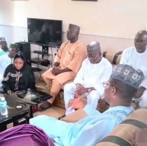 Former Speaker of Nasarawa State House of Assembly Rt. Hon. Ibrahim Balarabe Abdullahi (in white) and former Chief Executive Officer (CEO) of National Primary Healthcare Development Agency, Dr. Faisal Shuaib (in Blue)