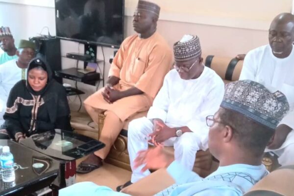 Former Speaker of Nasarawa State House of Assembly Rt. Hon. Ibrahim Balarabe Abdullahi (in white) and former Chief Executive Officer (CEO) of National Primary Healthcare Development Agency, Dr. Faisal Shuaib (in Blue)