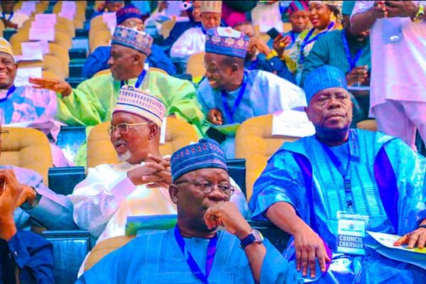 Former Speaker NSHA and Chairman governing council Federal Polytechnic Damaturu, Yobe State, Rt. Hon Ibrahim Balarabe Abdullahi seated during his inauguration in Abuja