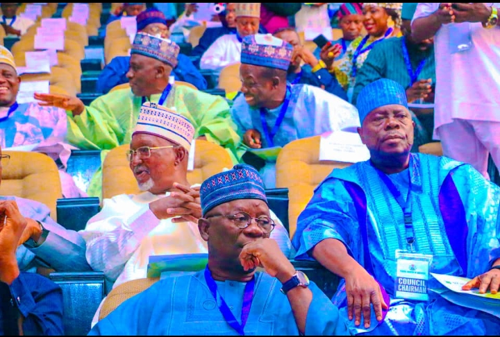 Former Speaker NSHA and Chairman governing council Federal Polytechnic Damaturu, Yobe State, Rt. Hon Ibrahim Balarabe Abdullahi seated during his inauguration in Abuja