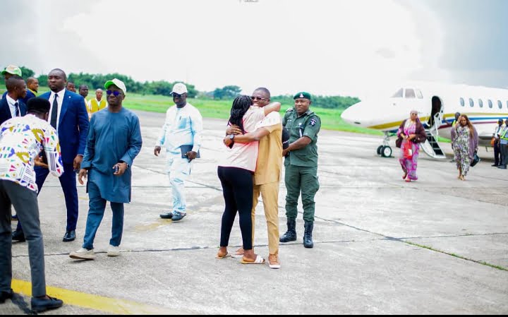 Impeached former Edo State Deputy Governor, Philip Shaibu and Edo APC Guber candidate, Monday Okpebholo shortly after his returned to Benin City