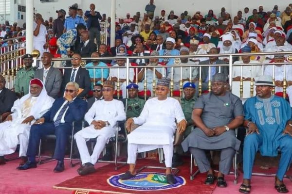 L-R: Chief Judge of Kogi State, Justice Josiah Majebi, Kogi Deputy Governor, Joel Salifu Oyibo, Governor Usman Ahmed Ododo, Speaker, Kogi State House of Assembly, Rt. Hon Aliyu Umar and others