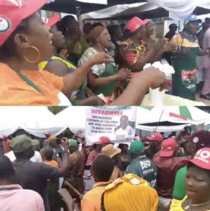 Ekpoma PDP supporters cheering as Guber candidate, Asue Ighodalo