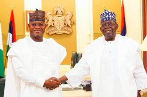 Alhaji Yahaya Adoza Bello, immediate former Kogi State Governor and Alhaji Bola Ahmed Tinubu, President of the Federal Republic of Nigeria