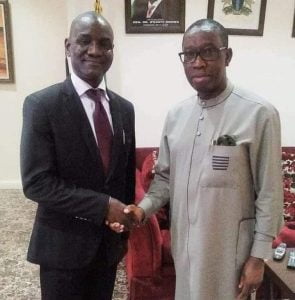 Director General of Delta State Orientation and Communications Bureau, Dr (Barr) Fred Latimore Oghenesivbe and Former Governor of Delta State, Senator Dr Ifeanyi Arthur Okowa, CON