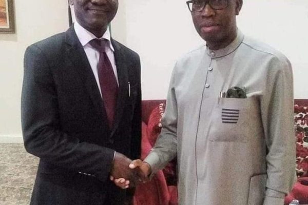 Director General of Delta State Orientation and Communications Bureau, Dr (Barr) Fred Latimore Oghenesivbe and Former Governor of Delta State, Senator Dr Ifeanyi Arthur Okowa, CON