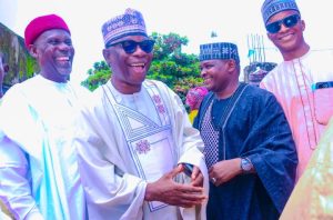 Former Nasarawa State House of Speaker and Chairman governing council Federal Polytechnic Damaturu, Yobe State, Rt. Hon Ibrahim Balarabe Abdullahi exchange pleasantry with well-wishers