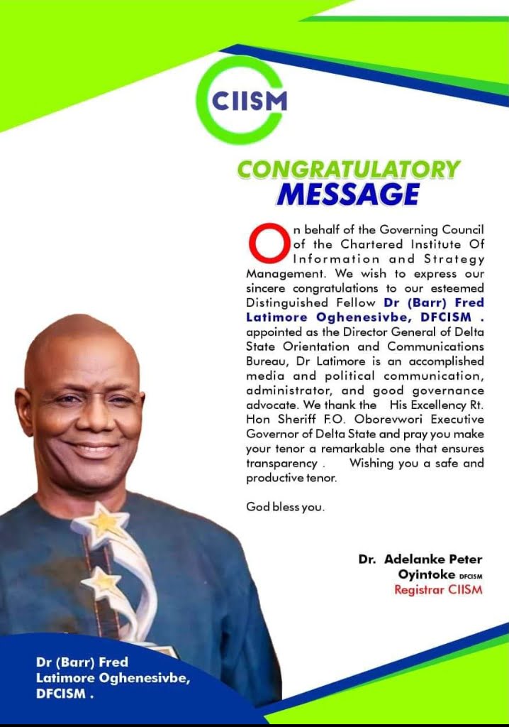 Dr. Fred Latimore Oghenesivbe, Esq., Director General of Delta State Orientation and Communications Bureau