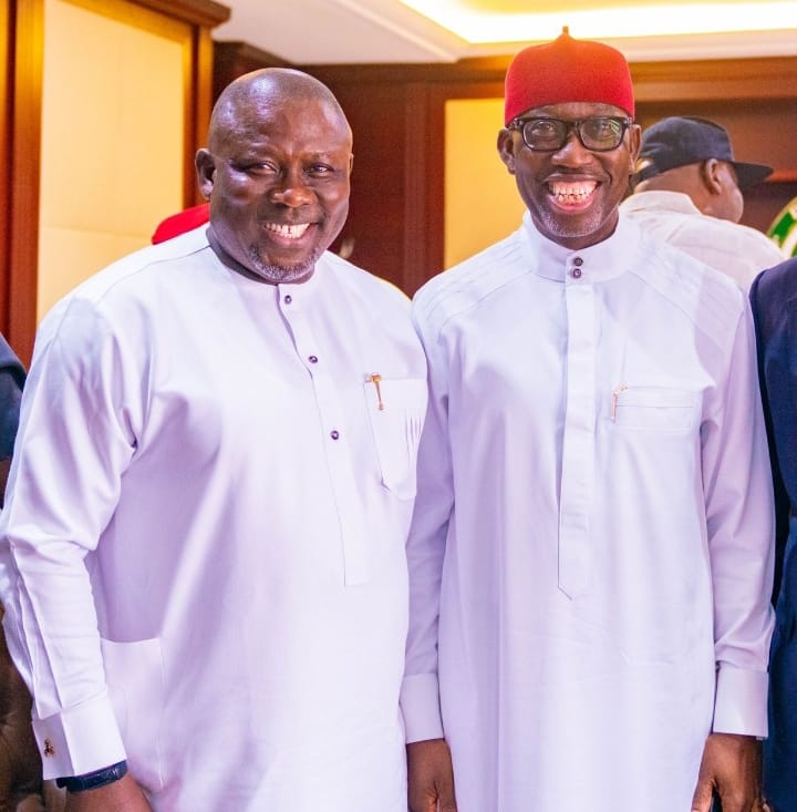 Delta State Governor, Rt. Hon. Sheriff Oborevwori and his predecessor, Senator Dr. Ifeanyi Arthur Okowa, CON