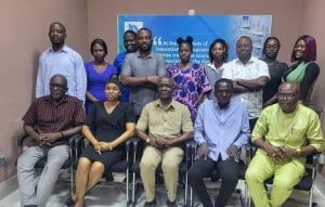 Photo: The Director General, Delta State Orientation and Communications Bureau, Dr (Barr) Fred Latimore Oghenesivbe, JP, (3rd from right) in a group photograph with staff of Bridge FM Radio after declaring open Bridge FM Programme Planning Conference in Asaba.