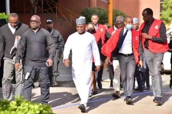 Former Kogi State Governor, Alhaji Yahaya Bello, his lawyers and EFCC officials