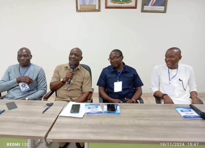 Director General, Delta State Orientation and Communications Bureau, Dr Fred Latimore Oghenesivbe (2nd Left) seated with Practicing Journalists in Delta State