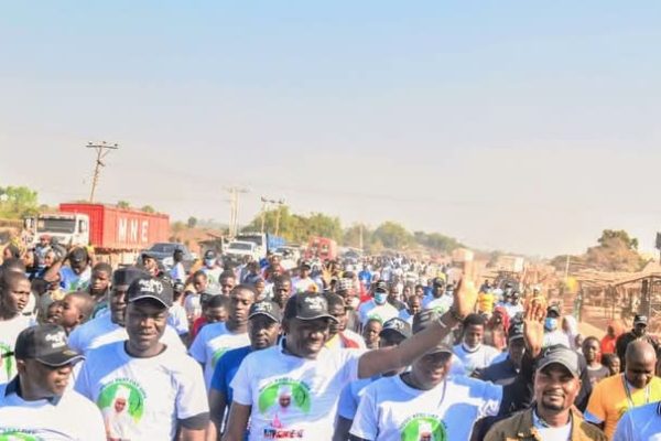 Kogi state Commissioner of Solid Minerals and natural resources, Engr. Mohammed Abubakir Bashir Gegu leading Gegu people on a road walk