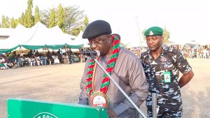 Nasarawa State Deputy Governor, Dr. Emmanuel Agbadu Akabe delivery a speech at 2024 WASA event.