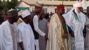 The traditional ruler of Bassa community, chief Tukura with Maj. MA Sani of 177 guards battalion Keffi.