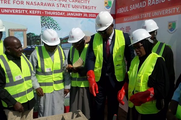 Prof. Sa'adatu Hassan Liman, the vice Chancellor NSUK with MD/CEO Abdulsamad Rabiu Africa initiative alongside other dignaries, during the groundbreaking ceremony.