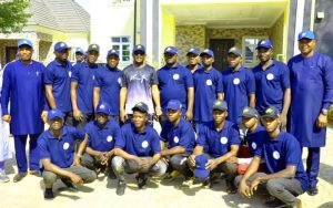 Founder and CEO of Maikaya Development Foundation, Dr. Musa Muhammed Maikaya (M), the Executive Chairman Kogi State Civil Service Commission, Barr Muhammed Tanko Musa Osuku, Abuja/Lagos based legal luminary, Barr Yakubu Galadima and Maikaya support group at Maikaya's residence in Toto LG 