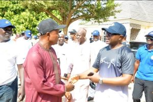 Dr. Musa Muhammed Maikaya, founder and chief executive officer of the Maikaya Development Foundation seated (R) and immediate past Executive Chairman of Toto LGC, Hon Aliyu Abdullahi Tashas at Maikaya's residence in Toto 