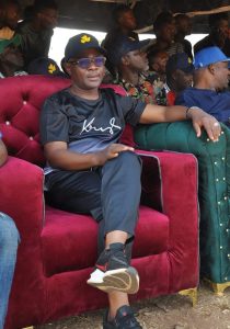 Dr. Musa Muhammed Maikaya, founder and chief executive officer of the Maikaya Development Foundation seated watching the live match in Toto 