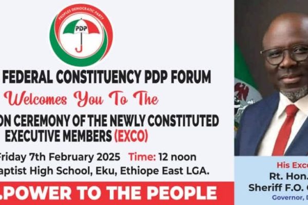 PDP Inaugurates Ethiope Federal Constituency EXCO on Friday