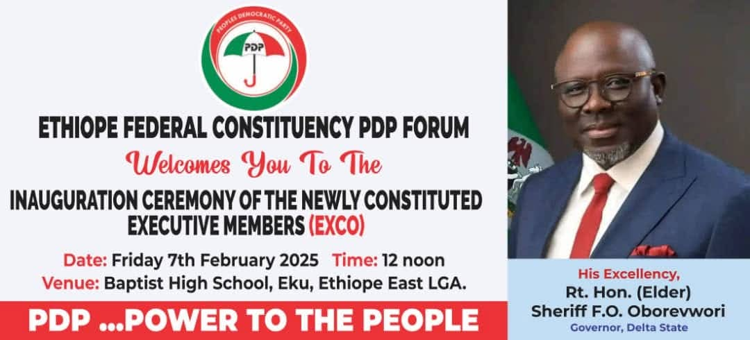 PDP Inaugurates Ethiope Federal Constituency EXCO on Friday