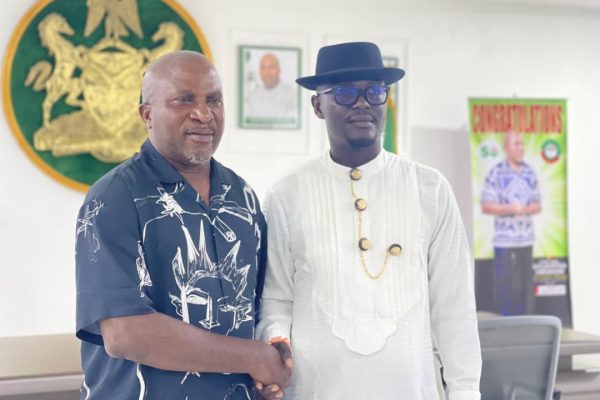 Chairman of Warri South West Local Government Area, Hon. Sylvester Oromoni and Delta State Councillors Forum Chairman, Rt. Hon. Ekpemupolo Samuel