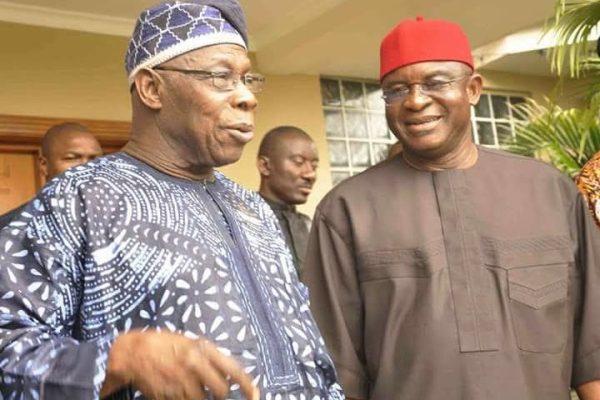 Former President Olusegun Obasanjo and Former President of the Senate, David Mark