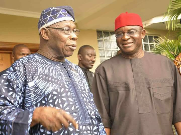 Former President Olusegun Obasanjo and Former President of the Senate, David Mark