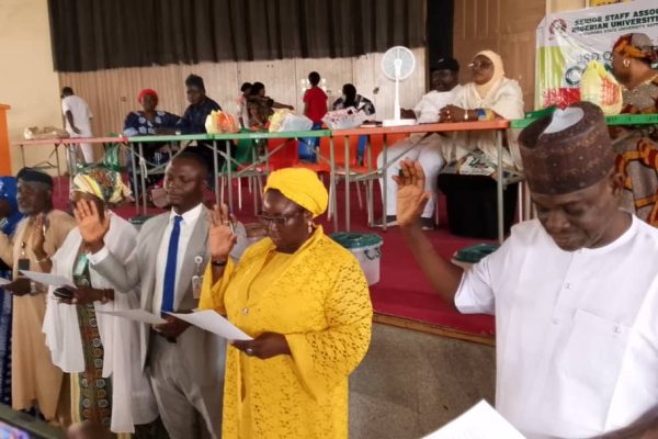 The Newly elected officials, SSANU, Nasarawa State Chapter during the swearing into office.