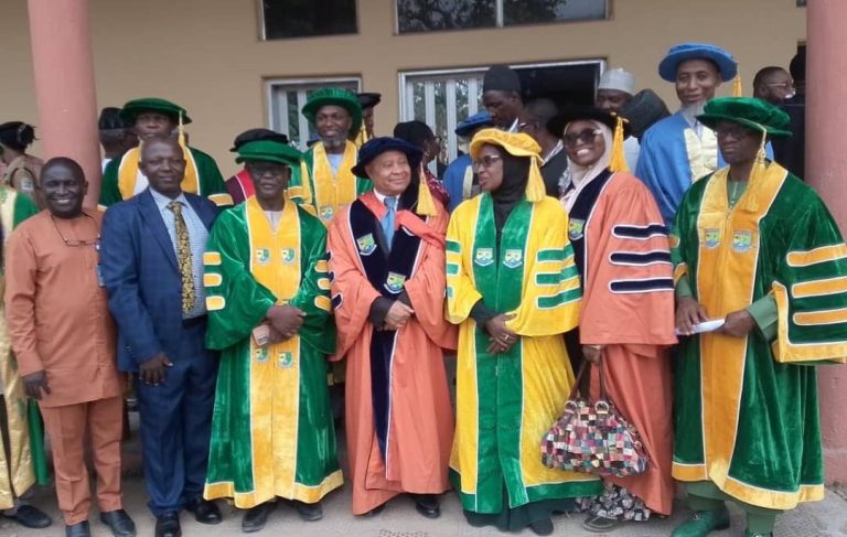 The Vice Chancellor, Prof. Sa'adatu Hassan Liman together with the inaugural lecturer and other Principal academic Staff of the University.