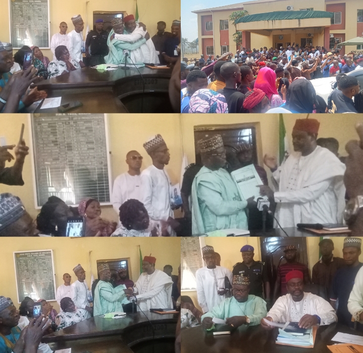 Images of Dr. Paul Femi Fashagba, the newly appointed Provost College of Education Ankpa receiving handing over documents from the outgoing Provost, Dr. Mohammed Keebiru Ibrahim on Monday at the council chamber