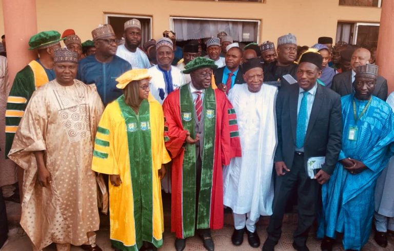The Vice Chancellor, Nasarawa State University Keffi by the right and the Deputy Governor, Nasarawa State, Dr. Emmanuel Akabe by the left together with other Dignitaries.