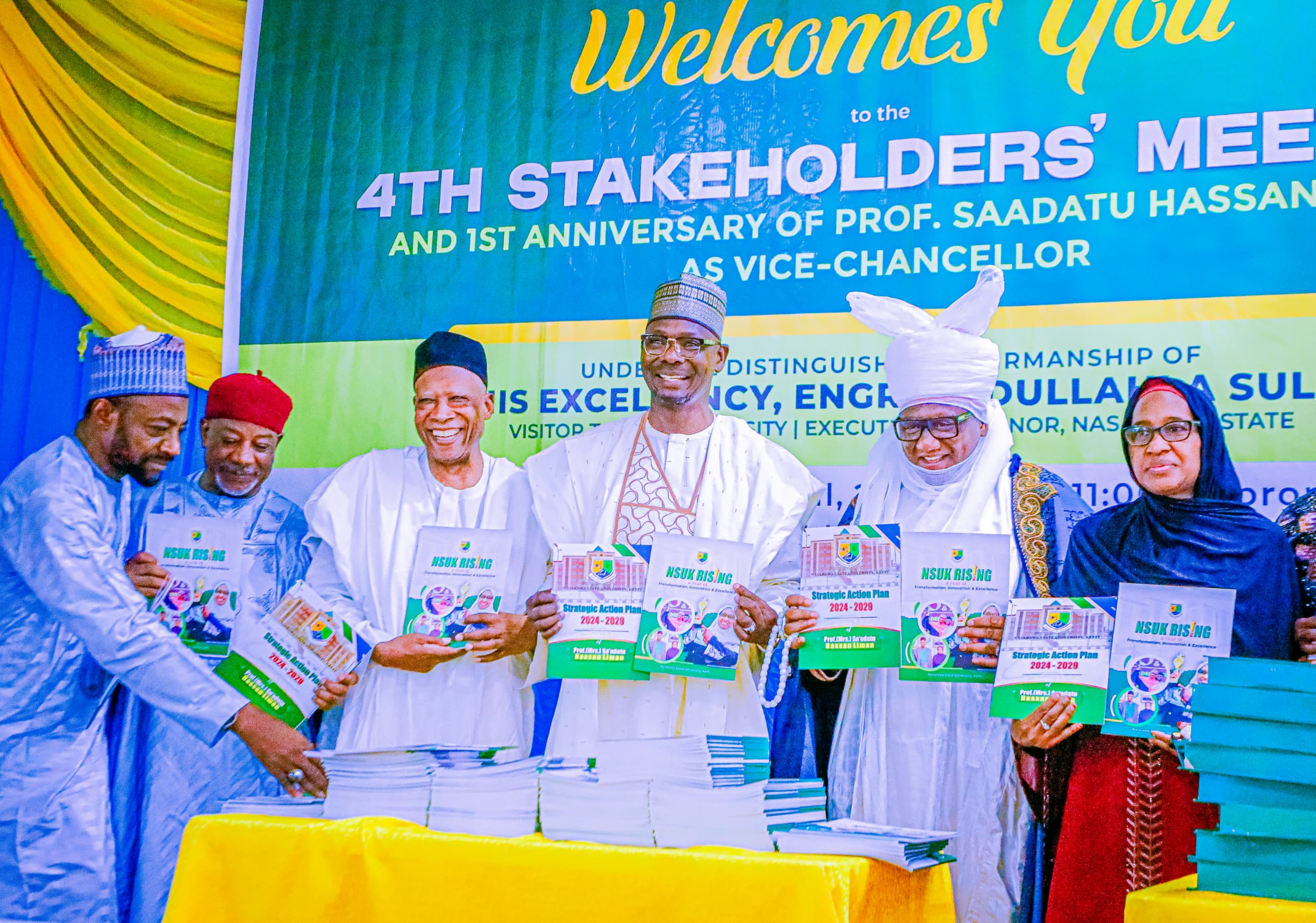 Gov. Sule, Sen. Abdullahi Adamu, Emir of Keffi and others at the one year anniversary of prof. Liman as VC.