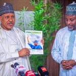 Minister of Information and National Orientation, Mohammed Idris and President of the Nigerian Union of Journalists, Alhaji Alhassan Yahaya