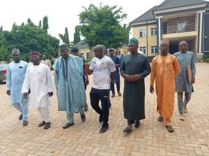 Pharm. Ahmed Baba Yahaya, Executive Chairman, Toto LGA and his team stepping out for business of the day