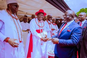 Delta State Governor, Rt. Hon. Sheriff Oborevwori exchanging pleasantry with traditional rulers