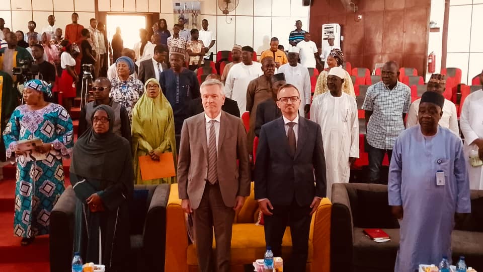 The vice Chancellor of NSUK with members of the diplomatic community during the induction of first set of students.