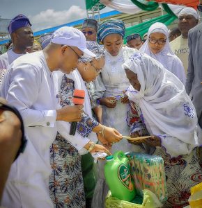 Kogi State Governor, Ahmed Usman Ododo during direction of palliatives to over 1500 women across 21 LGAs
