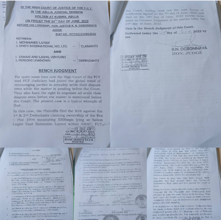 Court judgment in a Court Case: Suit No: FCT/HC/CV/02/2022 at the FCT High Court