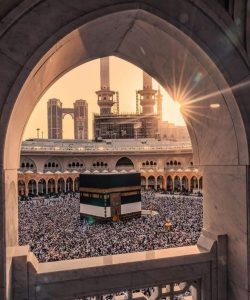 The Kaaba is the holiest site in Islam, located at the center of the Masjid al-Haram mosque in Mecca, Saudi Arabia. It is a cube-shaped stone structure considered the "House of Allah" and serves as the qibla—the direction Muslims face during daily prayers worldwide.