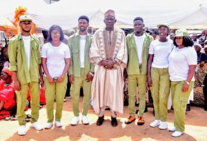 Engineer Muhammed Abubakar Bashir Gegu, the Kogi State Commissioner for Solid Minerals and Natural Resources and NYSC members