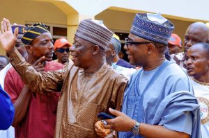 Rt. Hon Ibrahim Abdullahi Balarabe, and the immediate past Speaker of Nasarawa State House of Assembly and Dr. Musa Muhammed Maikaya (Ciroman Toto) during APC zonal meeting held in Keffi, Nasarawa State